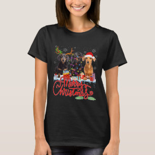 Merry Christmas Dachshund Dogs Santa Reindeer Ligh T-Shirt