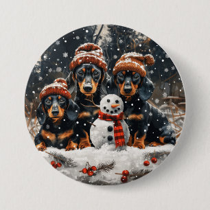 Merry Christmas Dachshund Dogs Snowman 7.5 Cm Round Badge