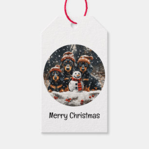 Merry Christmas Dachshund Dogs Snowman Gift Tags