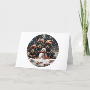 Merry Christmas Dachshund Dogs Snowman Holiday Card