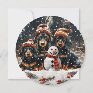 Merry Christmas Dachshund Dogs Snowman Holiday Card