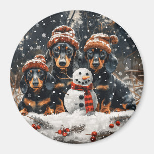 Merry Christmas Dachshund Dogs Snowman Magnet