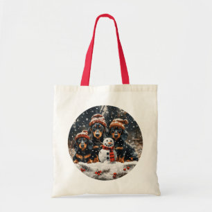 Merry Christmas Dachshund Dogs Snowman Tote Bag