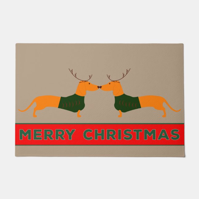 Merry Christmas Dachshund Door Mat (Front)