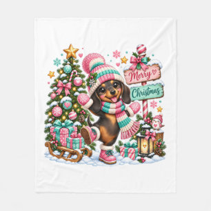 Merry Christmas Dachshund Fleece Blanket