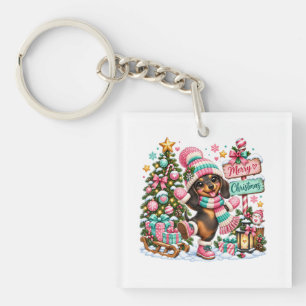 Merry Christmas Dachshund Key Ring