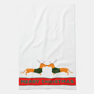Merry Christmas Dachshund Kitchen Towels
