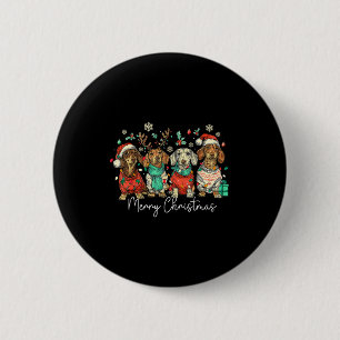 Merry Christmas Dachshund Santa Dog Xmas Lights Ho 6 Cm Round Badge
