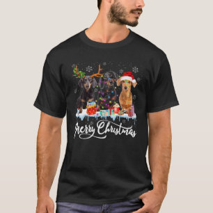 Merry Christmas Dachshund Santa Light Reindeer Dog T-Shirt