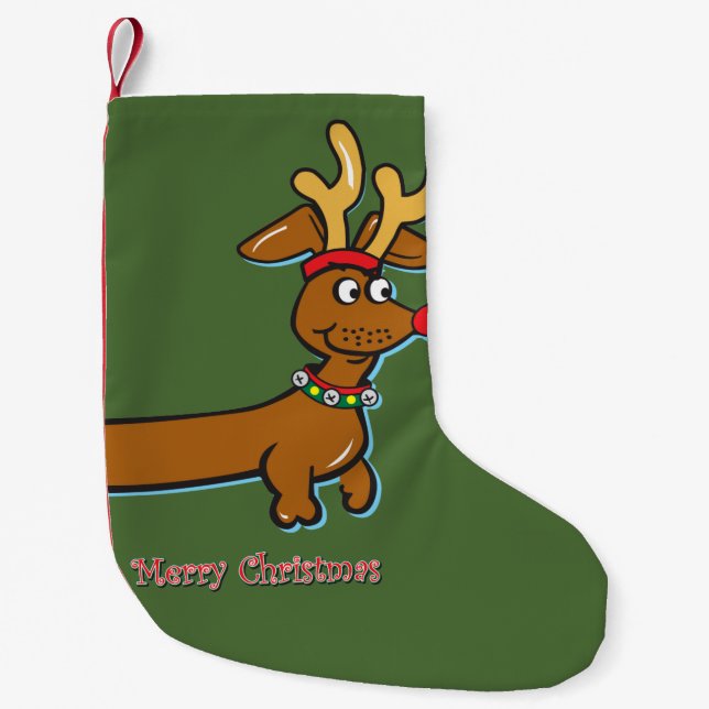 Merry Christmas Dachshund Small Christmas Stocking (Front)
