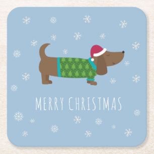 Merry Christmas Dachshund  Square Paper Coaster