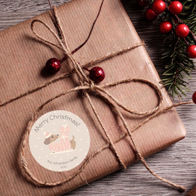 Merry Christmas Dachshund with Presents Classic Round Sticker (Creator Uploaded)