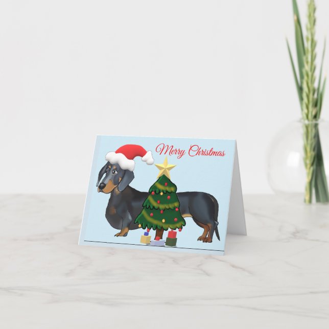 Merry Christmas Dachshund with Tree Card (Front)