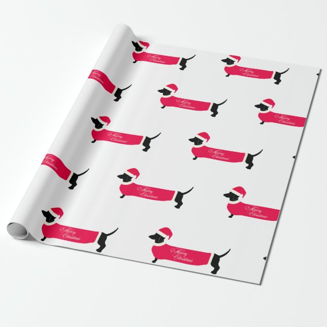 MERRY CHRISTMAS DACHSHUND WRAPPING PAPER (Unrolled)