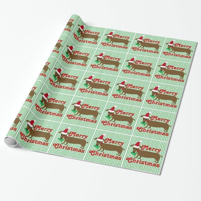 Merry Christmas Dachshund Wrapping Paper (Unrolled)