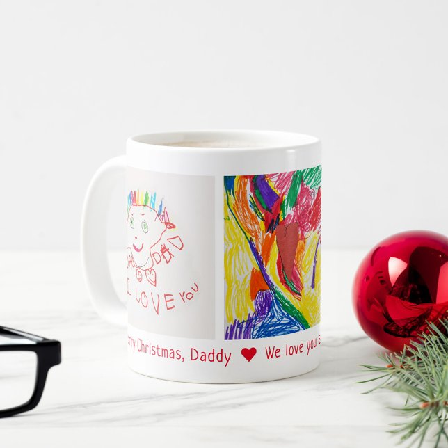 Merry Christmas Dad 3 Photo Custom Kid's Art Coffee Mug (Creator Uploaded)