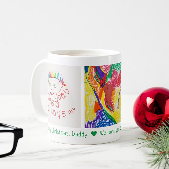 Merry Christmas Dad 3 Photo Custom Kid's Art Coffee Mug (Creator Uploaded)