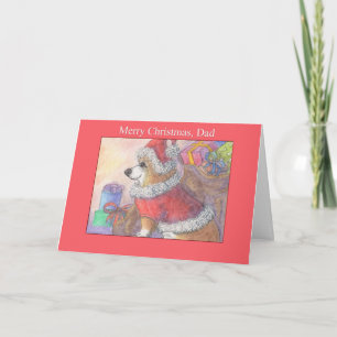 Merry Christmas, Dad, Corgi dog dressed as Santa Card
