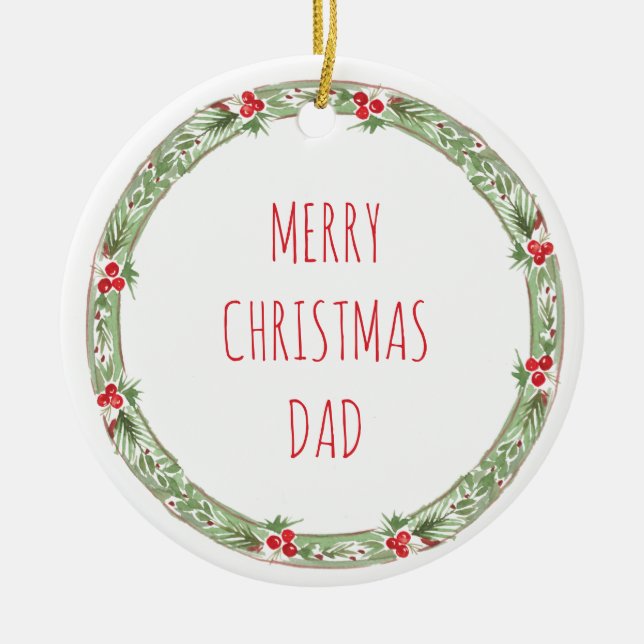 Merry Christmas Dad Love Kids Names Year Festive Ceramic Ornament (Front)
