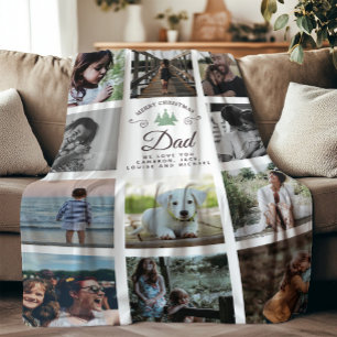 Merry Christmas Dad Modern Family Photo Collage Fleece Blanket