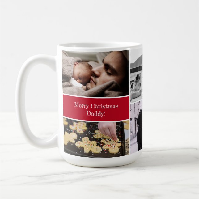 Merry Christmas Daddy Custom Photo Collage Holiday Coffee Mug (Left)