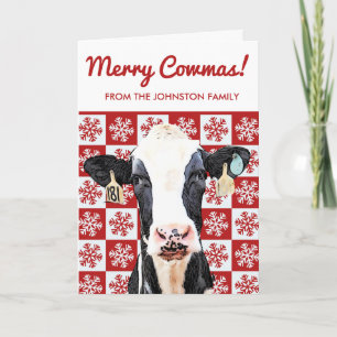 Merry Christmas Dairy Cow Holstein Farm Snowflake Card