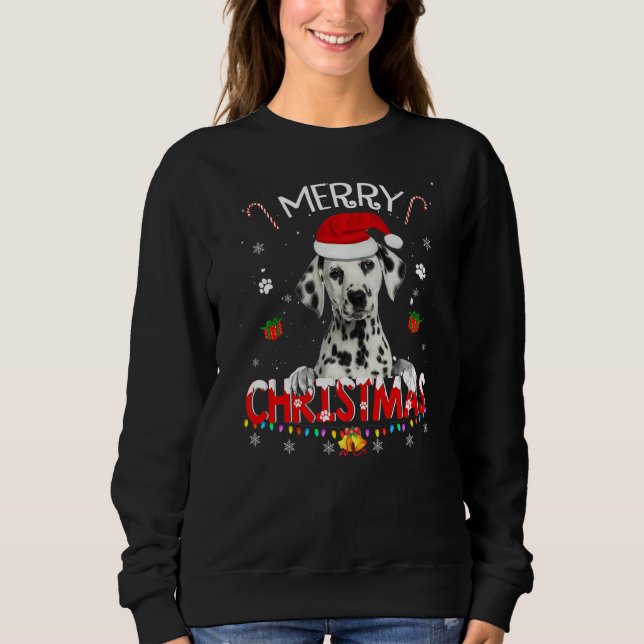 Merry Christmas Dalmatian Dog Santa Hat Lights Xma Sweatshirt (Front)