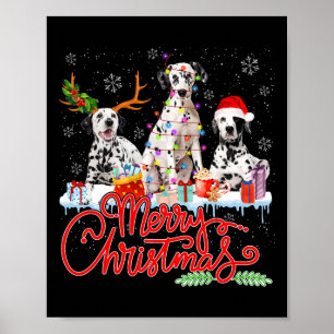 Merry Christmas Dalmatian Dogs Santa Reindeer Ligh Poster