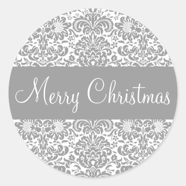 Merry Christmas Damask Envelope Sticker Seal (Front)