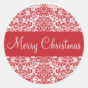 Merry Christmas Damask Envelope Sticker Seal