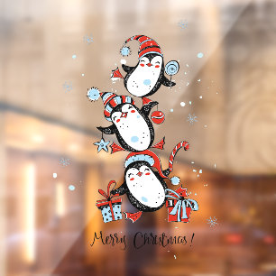 Merry Christmas Dancing Penguins Snowflakes