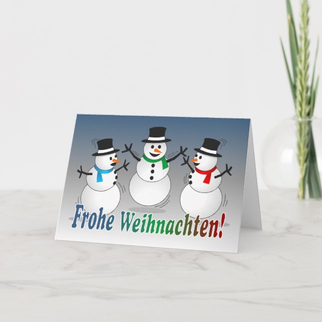 Merry Christmas dancing snowmen - german Holiday Card (Front)