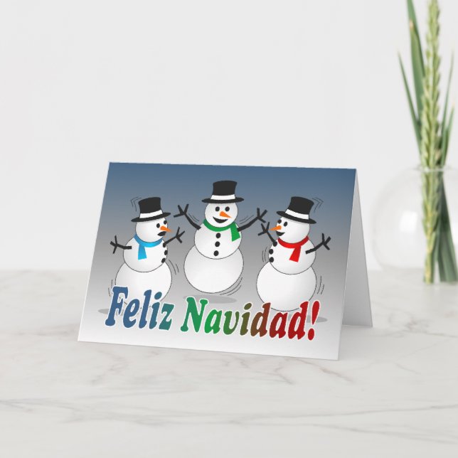 Merry Christmas dancing snowmen - spanish Holiday Card (Front)