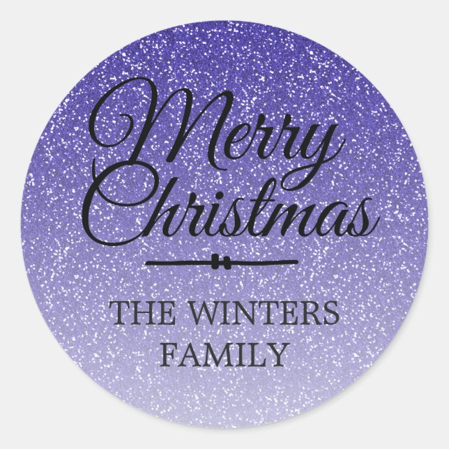 Merry Christmas Dark Blue Glitter Envelope Seal (Front)