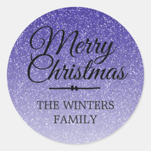 Merry Christmas Dark Blue Glitter Envelope Seal