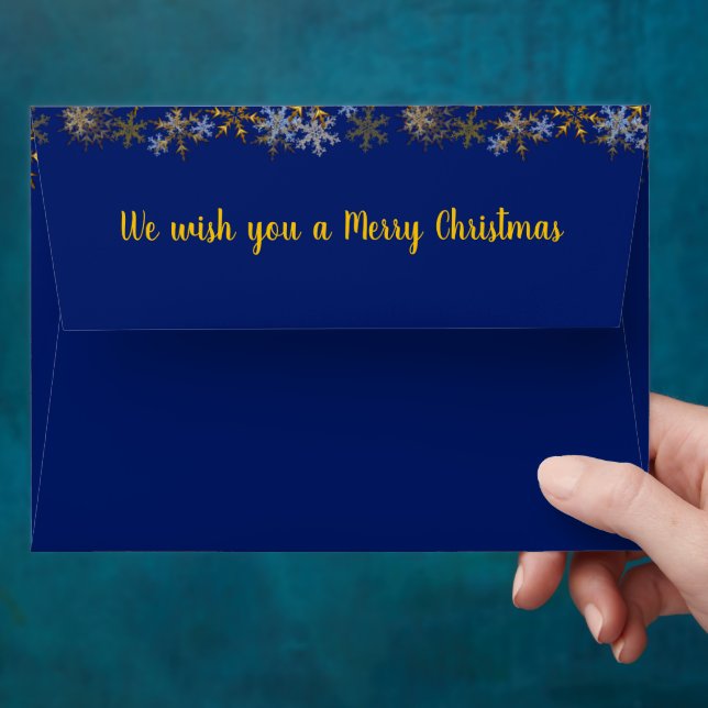 Merry Christmas Dark Blue Snowflakes card envelope (Hand)