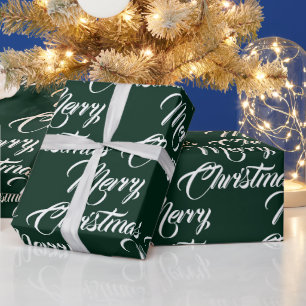 Merry Christmas dark green custom script elegant  Wrapping Paper