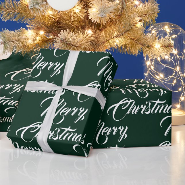 Merry Christmas dark green custom script elegant  Wrapping Paper (Holidays)