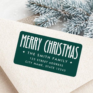 Merry Christmas dark green return address Label