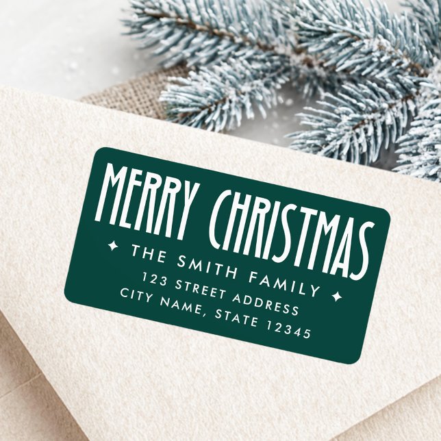 Merry Christmas dark green return address Label (Merry Christmas dark green return address Label)