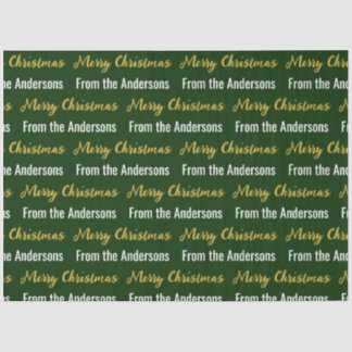 Merry Christmas Dark Green White Gold Script Name Tissue Paper