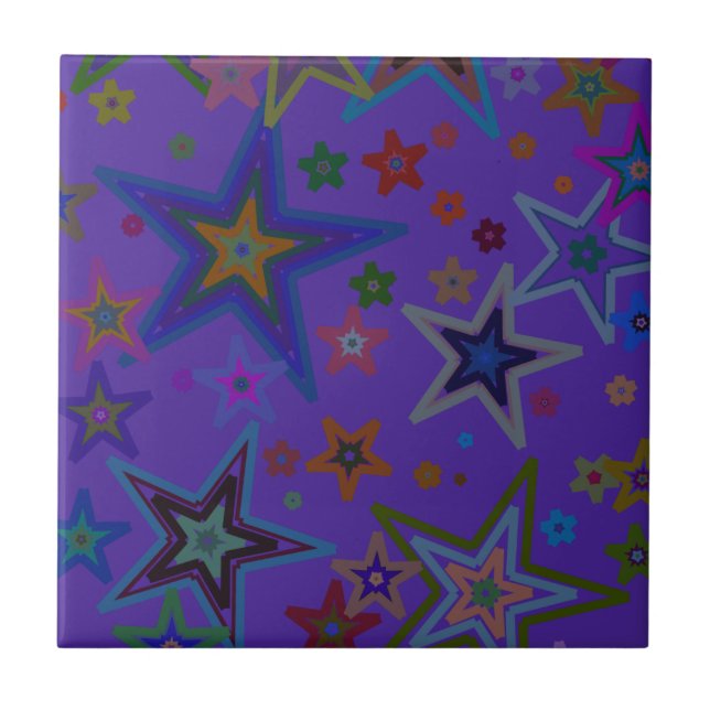 Merry Christmas Dark Purple, Stars Heaven Star Ceramic Tile (Front)