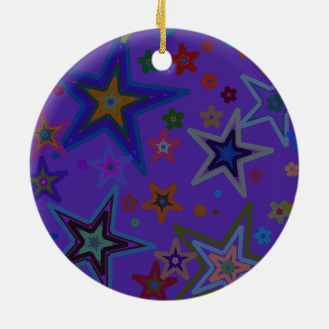 Merry Christmas Dark Purple, Stars Heaven Star Ceramic Tree Decoration (Back)