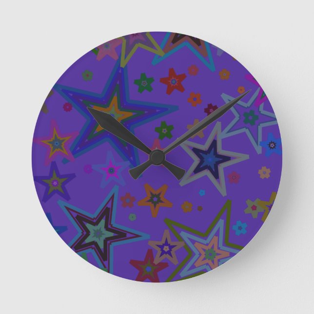 Merry Christmas Dark Purple, Stars Heaven Star Round Clock (Front)