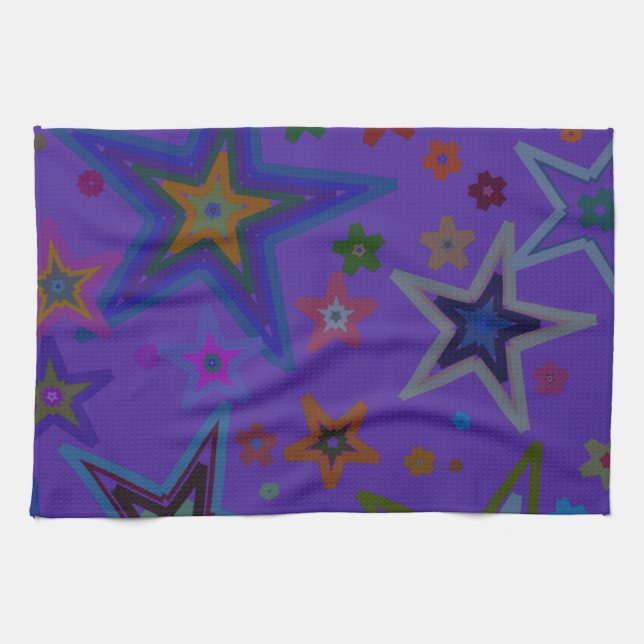 Merry Christmas Dark Purple, Stars Heaven Star Tea Towel (Horizontal)