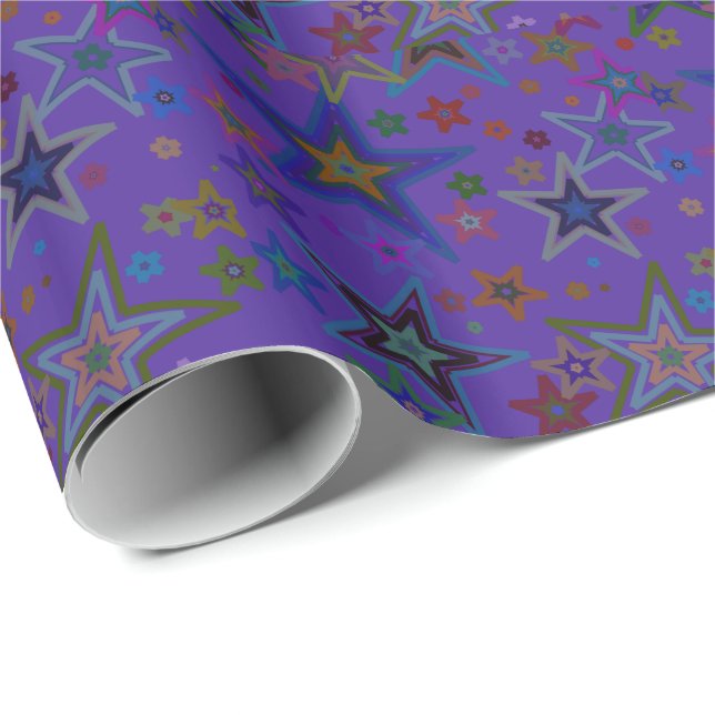 Merry Christmas Dark Purple, Stars Heaven Star Wrapping Paper (Roll Corner)