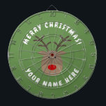 Merry Christmas dartboard with Rudolf the reindeer<br><div class="desc">Merry Christmas dartboard with Rudolf the red nose reindeer. Cute wall decor for Holiday season. Add your own family name and quote. Fun gift ideas for him or her.
Also nice for bar,  cafe,  venue,  pub,  dorm etc. Funny present for kids and adults.</div>