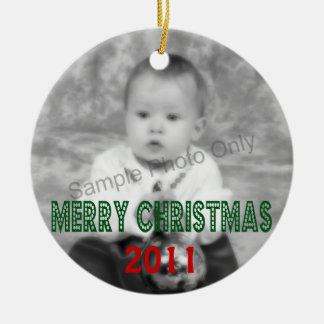 Merry Christmas Dated Photo Ceramic Ornament