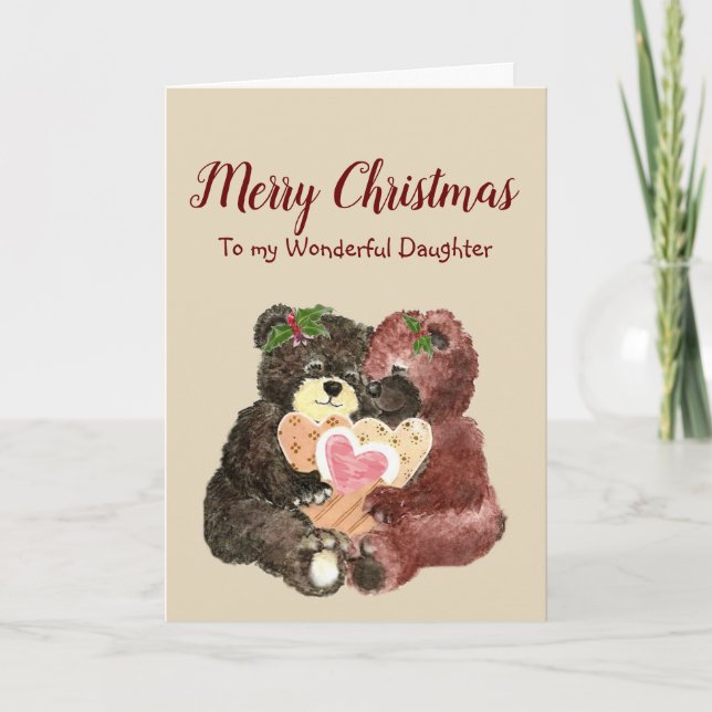 Merry Christmas Daughter  Best Gift Cute Bear Holiday Card (Front)
