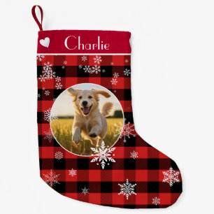 Merry Christmas Day Plaid Pattern Custom Pet Photo Small Christmas Stocking